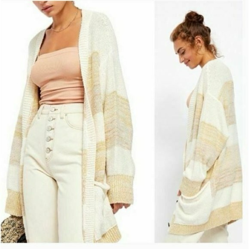 Free People Southport Beach Cardigan Grains Combo Sweater S Ivory Beige